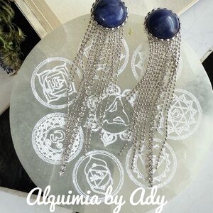 SHOULDER DUSTER + Blue  LAPIS + chain fringe Earrings